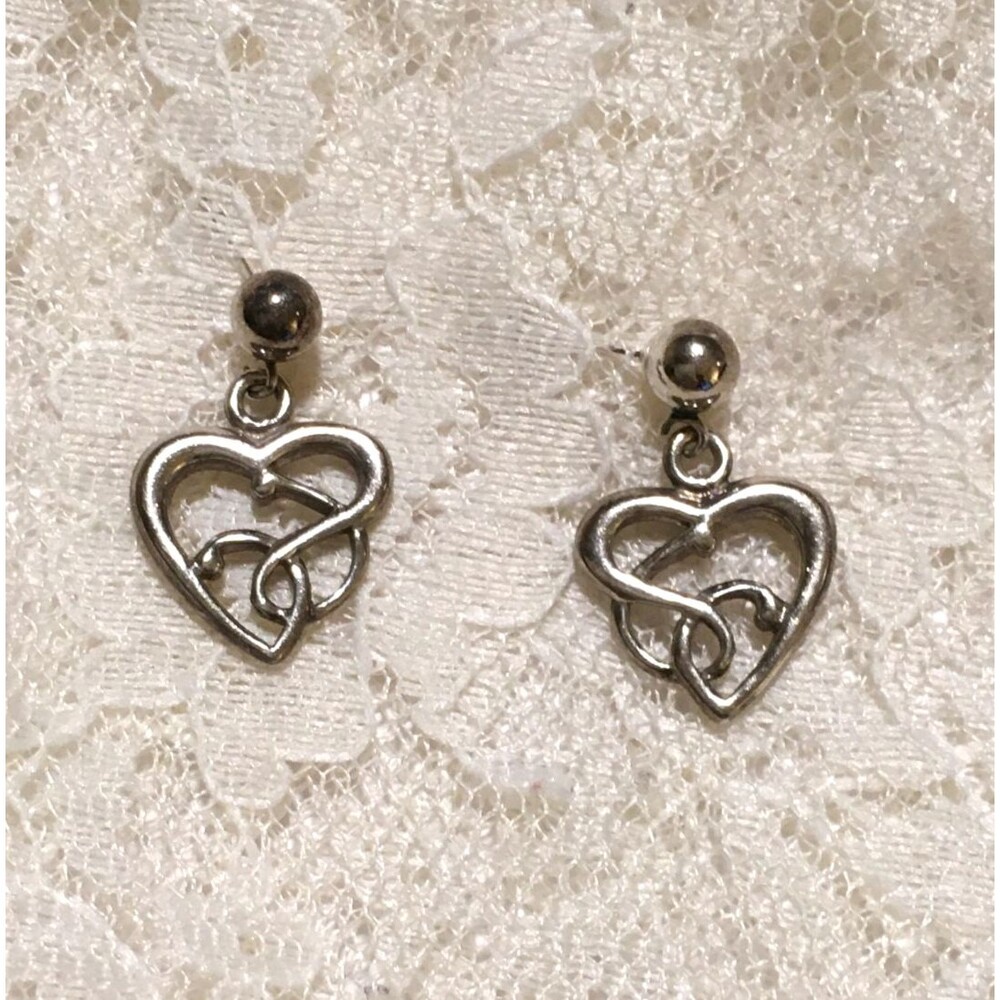 Vintage Sterling Silver Earrings Hearts Dangly Open Work Pierced